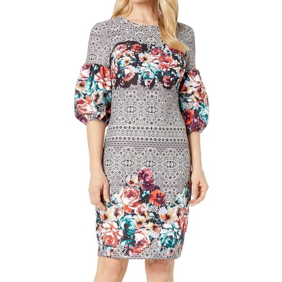 NWT ECI New York Dress Size 14 Black White Colorful Floral - Picture 7 of 10